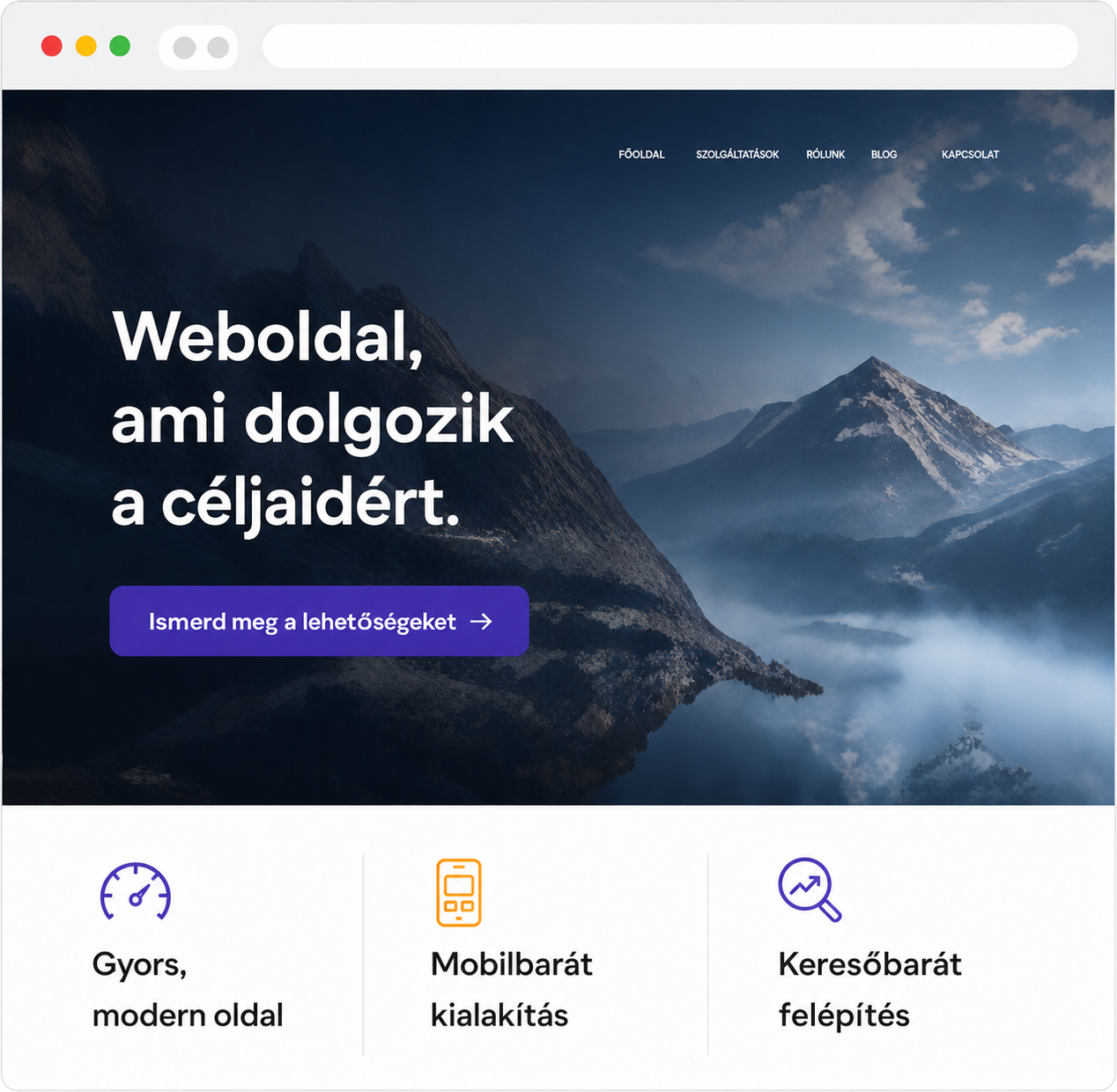 Modern üzleti weboldal látványterve böngészőablakban